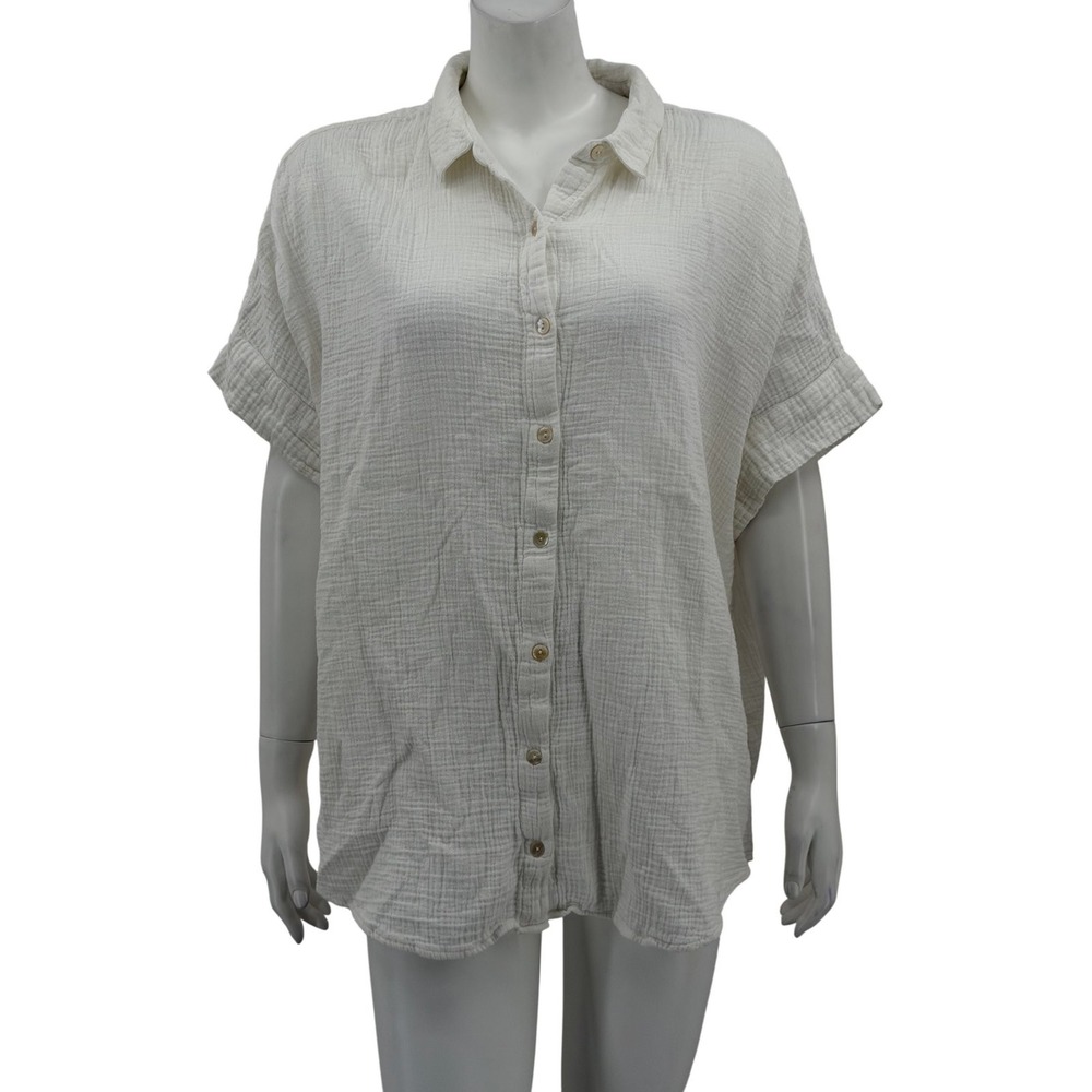 Soft Surroundings Top Womens 2X White Button Up Gauzy Summer Coastal 100% Cotton